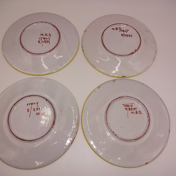 4 Vintage Italian Plates 7" Fruit Berries Grey Yellow Set MBD Italy - Picture 6 of 7